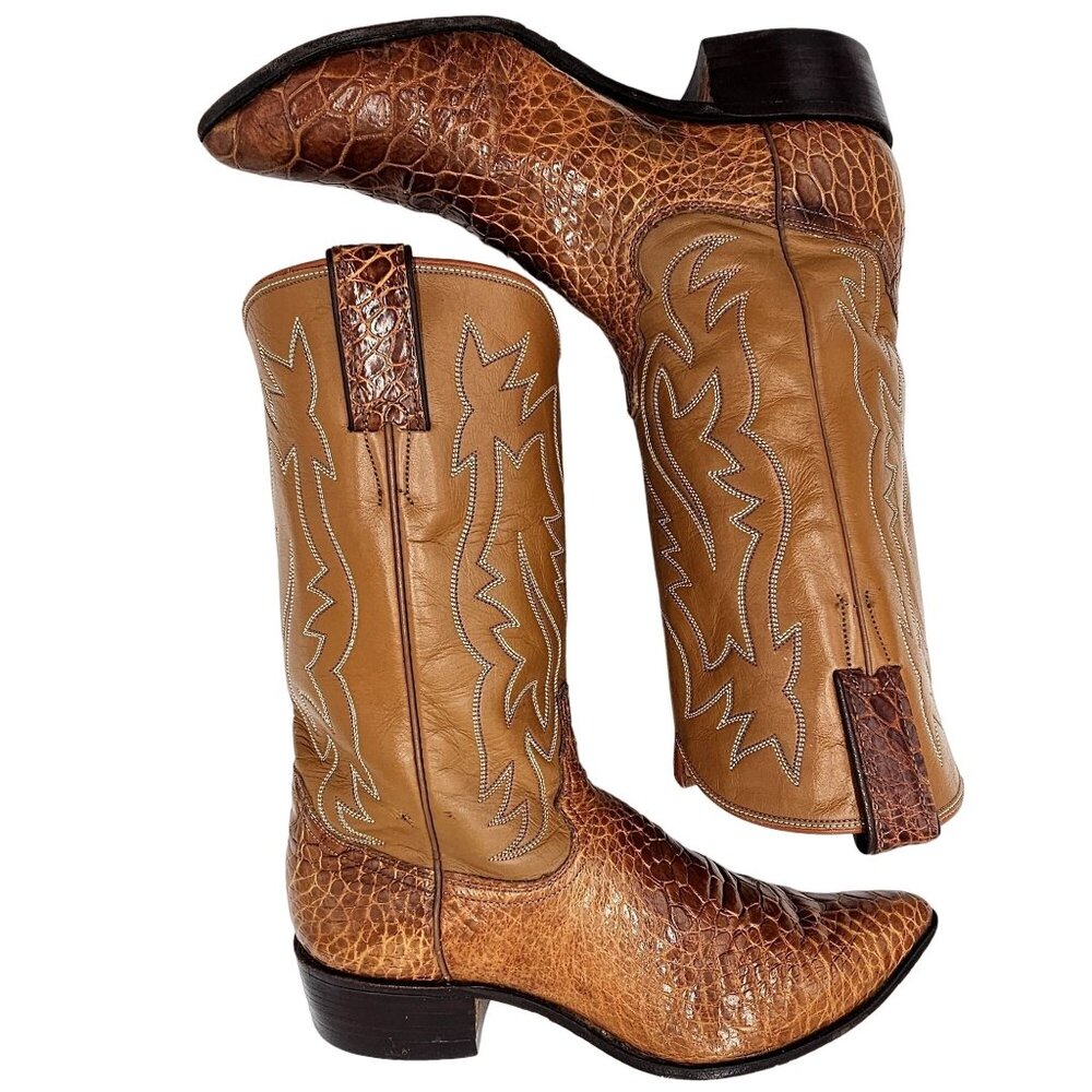 Vintage Preban Exotic Justin Womens 8AA Honey Brown Cowboy Western Boots Cowgirl - Picture 14 of 16